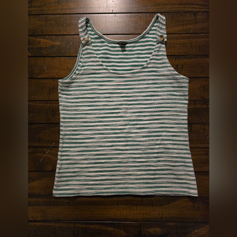 Ann Taylor Green & White Striped Top Size Large